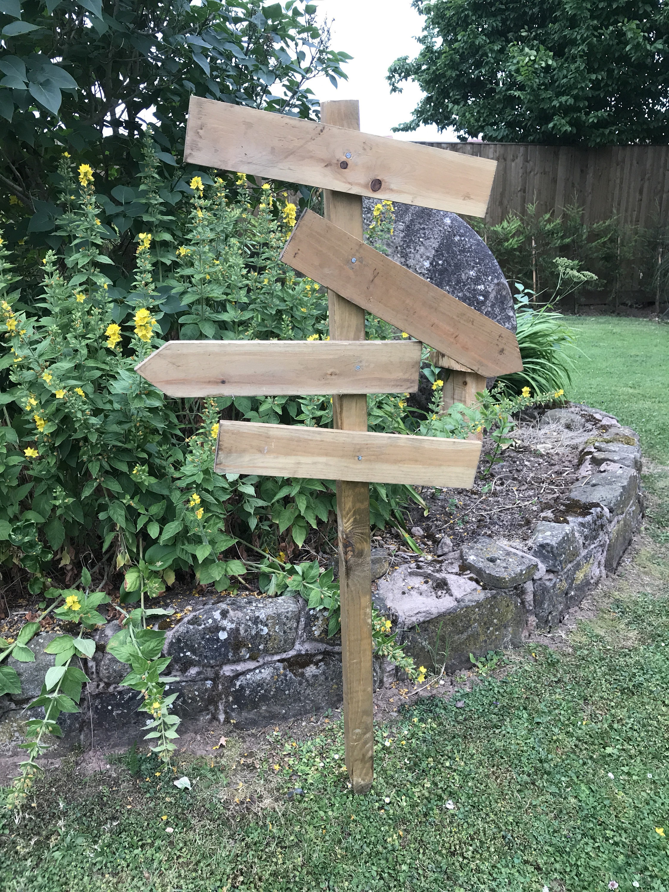 Wooden Finger Post Sign, 6-way Directional With Stand Option. Nut Brown ...