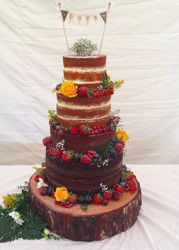 Wooden Wedding cake stand with out bark centrepiece log 14/" Rustic Log slice