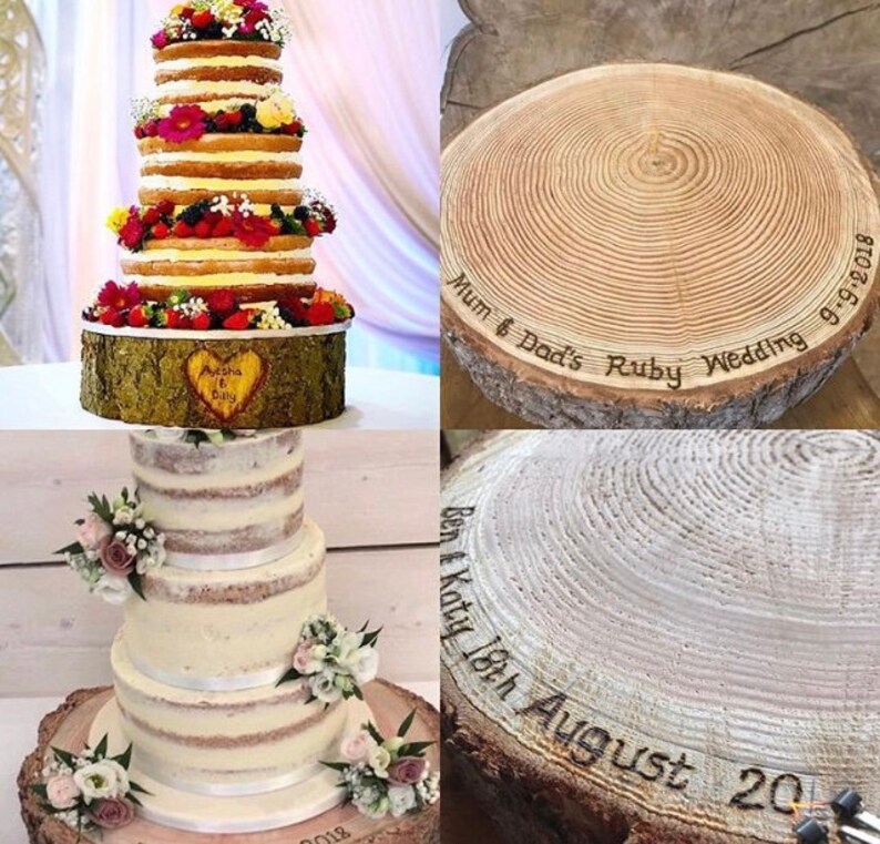 Personalised Rustic Log Wooden Wedding Cake Stand Ideal for - Etsy UK
