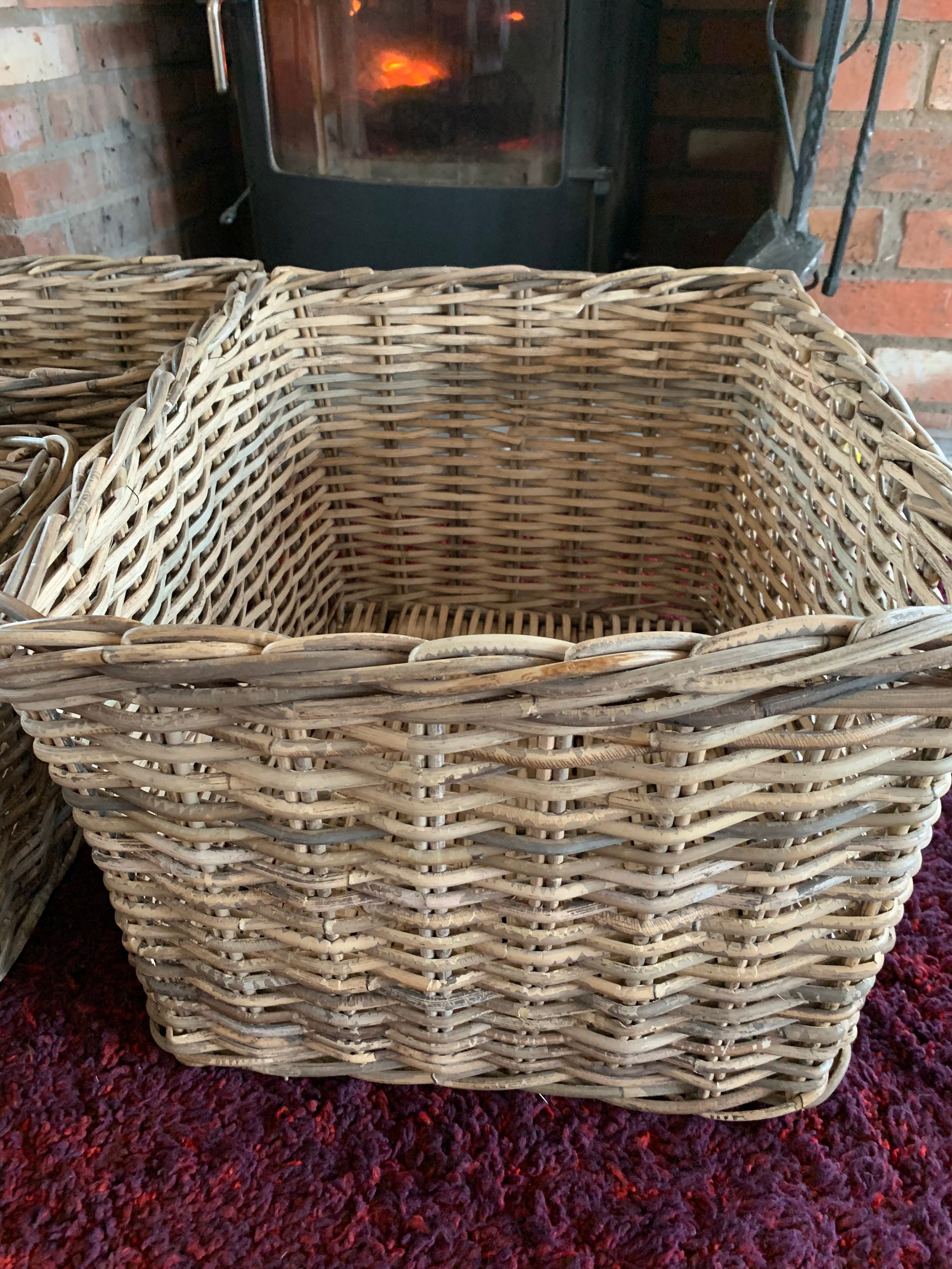 Wicker Storage Rectangular Log Basket Grey & Buff Etsy Ireland