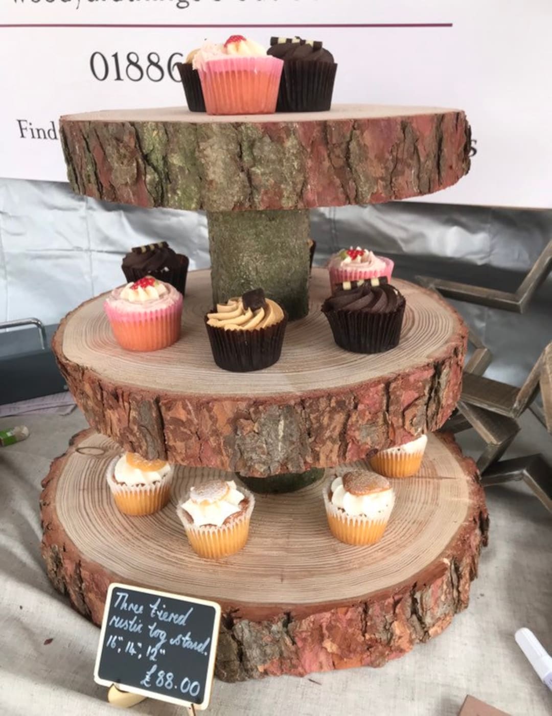 Wood Slice Cake 18 Inch Wood Cake Stand Three Tiered Rustic Wooden - Main Image