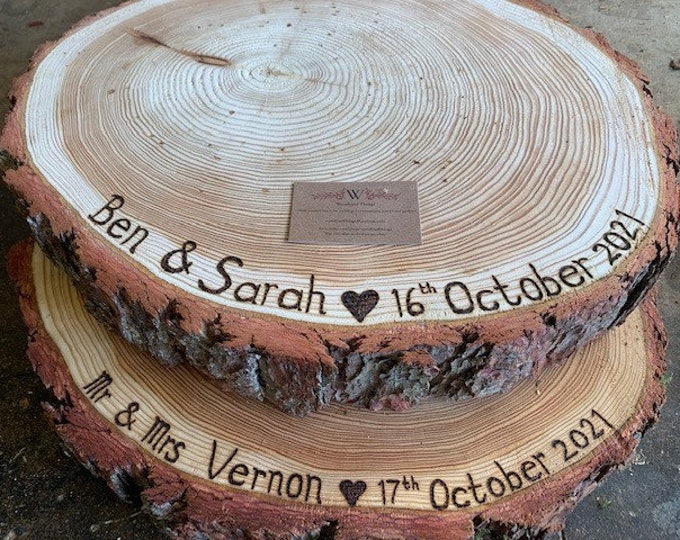 Personalised Rustic Log Wooden Wedding Cake Stand Ideal for - Etsy UK