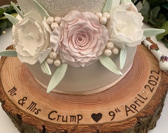 Personalised rustic log Celebration cake stand.  Wooden log cake stands available in various sizes and options. REAL WOOD!!