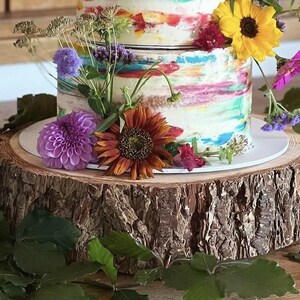 Sustainable wooden log cake stand, rustic or sanded wedding cake celebration log stands. REAL WOOD! Display purpose cake stands image 18