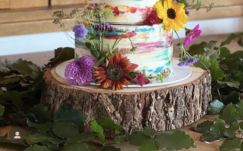 Sustainable wooden log cake stand, rustic or sanded wedding cake celebration log stands. REAL WOOD! Display purpose cake stands image 18