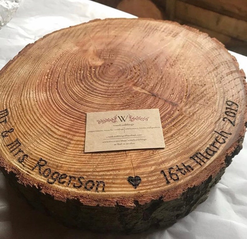 Bespoke Personalised Rustic Log Wooden Wedding Cake Stand Etsy UK