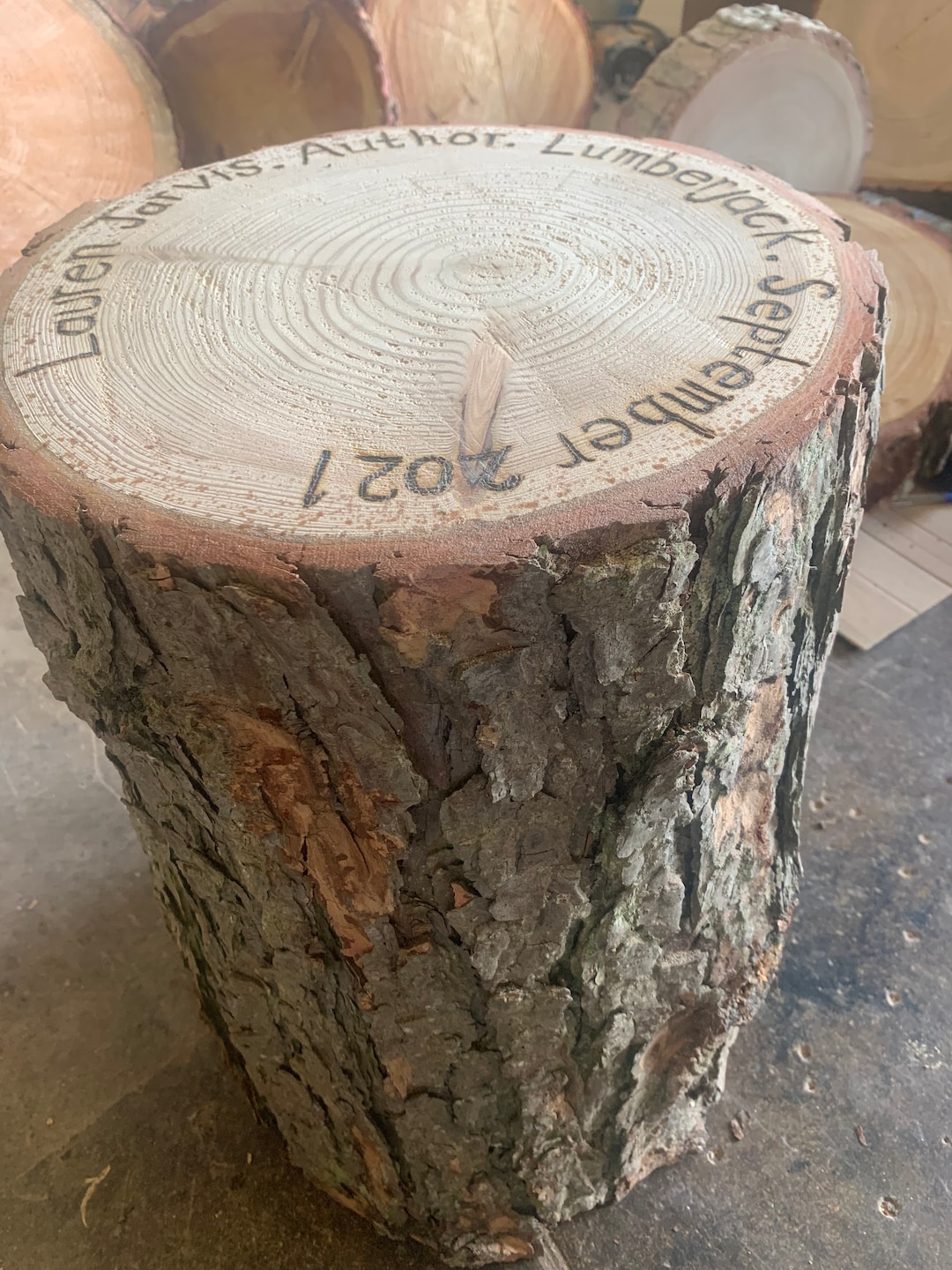 Personalised Rustic wooden log stool ...