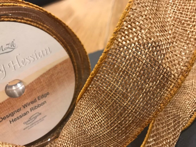 Tan Hessian Ribbon Burlap 38mm Wide Wired Edges Jute Lovely For Bows