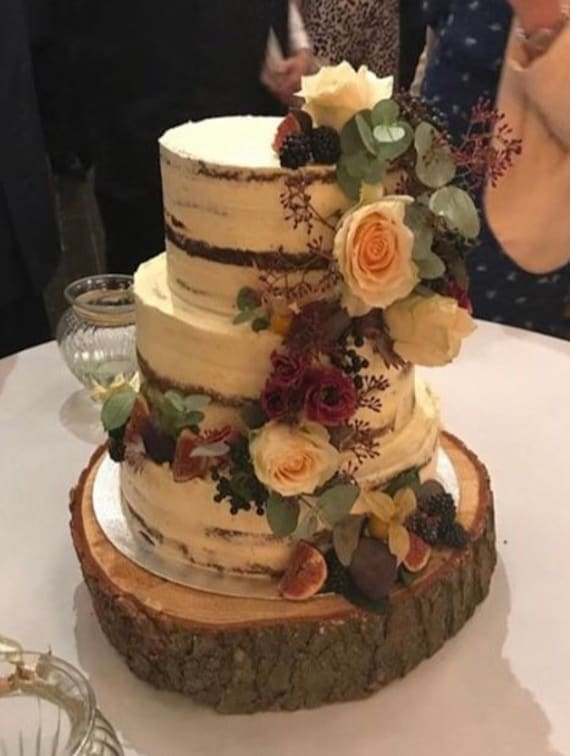 Wooden Wedding cake stand with out bark centrepiece log 14/" Rustic Log slice