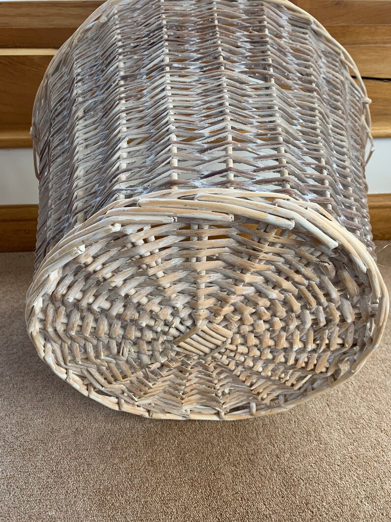 Round Wicker storage basket with handles white wash 50cm Etsy