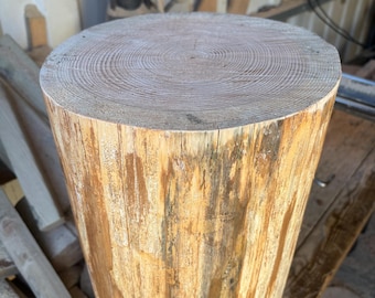 Rustic Larch Log Stump, Bark-Free Wood Slice, Furniture Prop (10-12"x22-24")