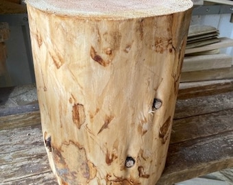 Hammerschlagen log stump for German nail game, hammer striking, Oktoberfest beer game, rustic log stump.