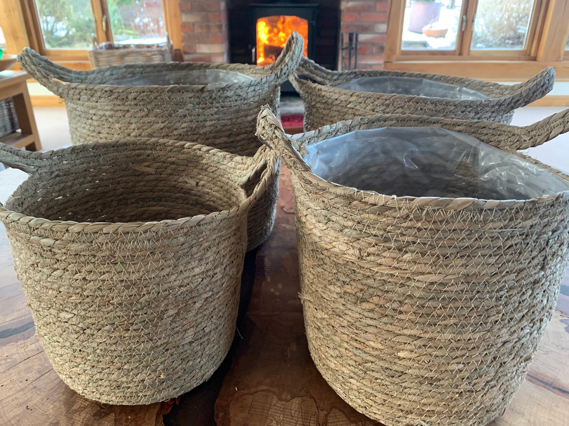 Natural grass baskets with handles available lined or unlined Etsy