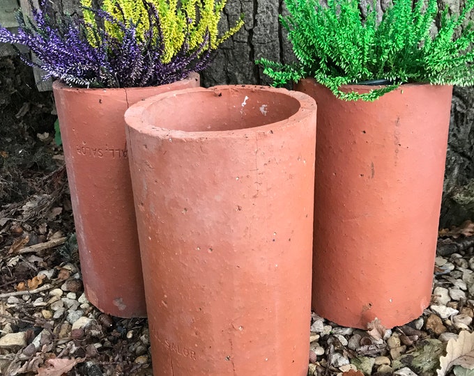 3 Salvaged Old Clay Terracotta Pipes, Ideal Garden Planters, Flower Pot