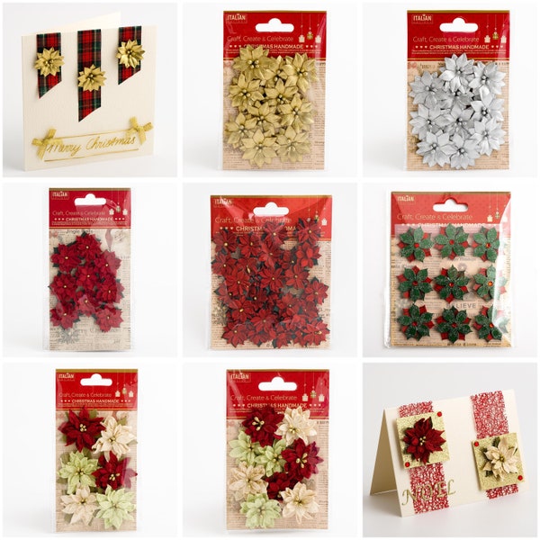 Poinsettia Embellishments - Mini Handcrafted Decorations - Christmas Card Crafts