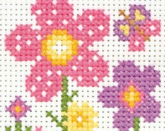 Sarah Flowers - Anchor Counted Cross Stitch Kit - Children / Beginners Cross Stitch Kit - 1st Kit