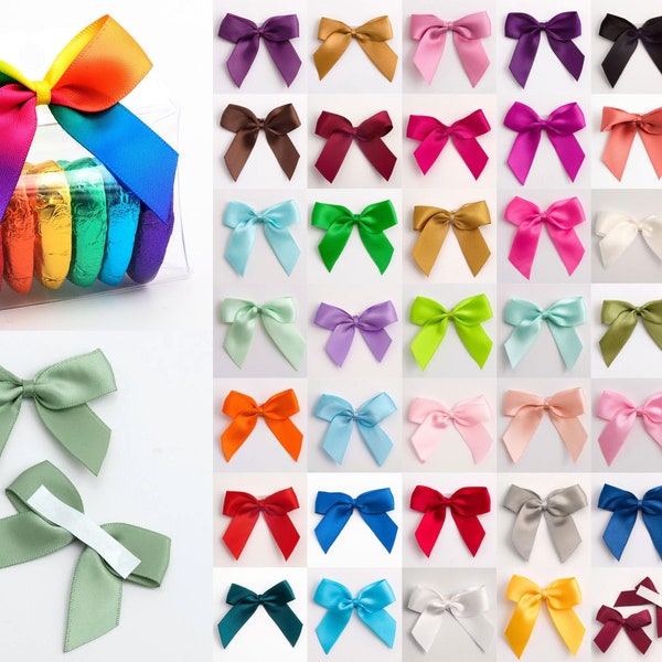 Satin Ribbon Pre Tied 5cm Bows - Self Adhesive - 43 Colours inc. Rainbow - 16mm Ribbon