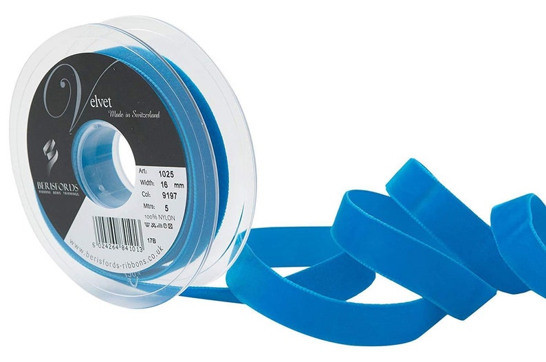 Berisfords Williamsberg Blue Velvet Ribbon Cut Lengths 5 Widths Colour 9536