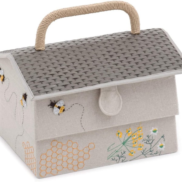 HobbyGift Shaped Sewing Box - Embroidered Bee Hive Design - Hobby Crafts Storage Basket