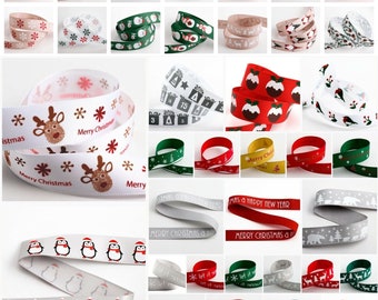 Christmas Ribbon Grosgrain / Satin - Gifts, Presents, Tying, Cards 5m x 9mm 16mm