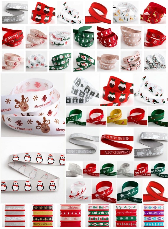 Christmas Ribbon Grosgrain / Satin - Gifts, Presents, Tying, Cards 5m x 9mm 16mm