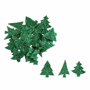 60 x groene glitterkerstbomen - zelfklevende ambachtelijke kerstversieringen