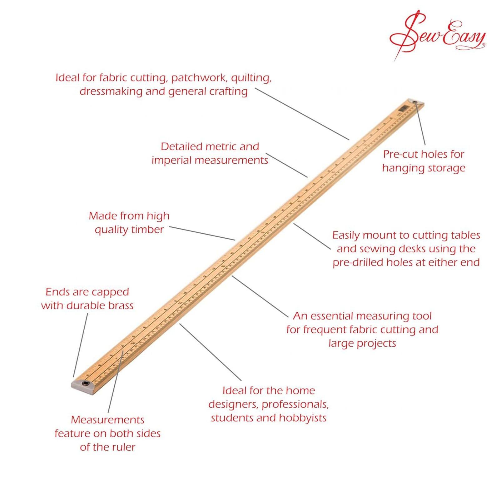 Metre Stick Vs Ruler Wooden Metre Ruler Stick Metric & Imperial Measurements Brass Ends Sew ...