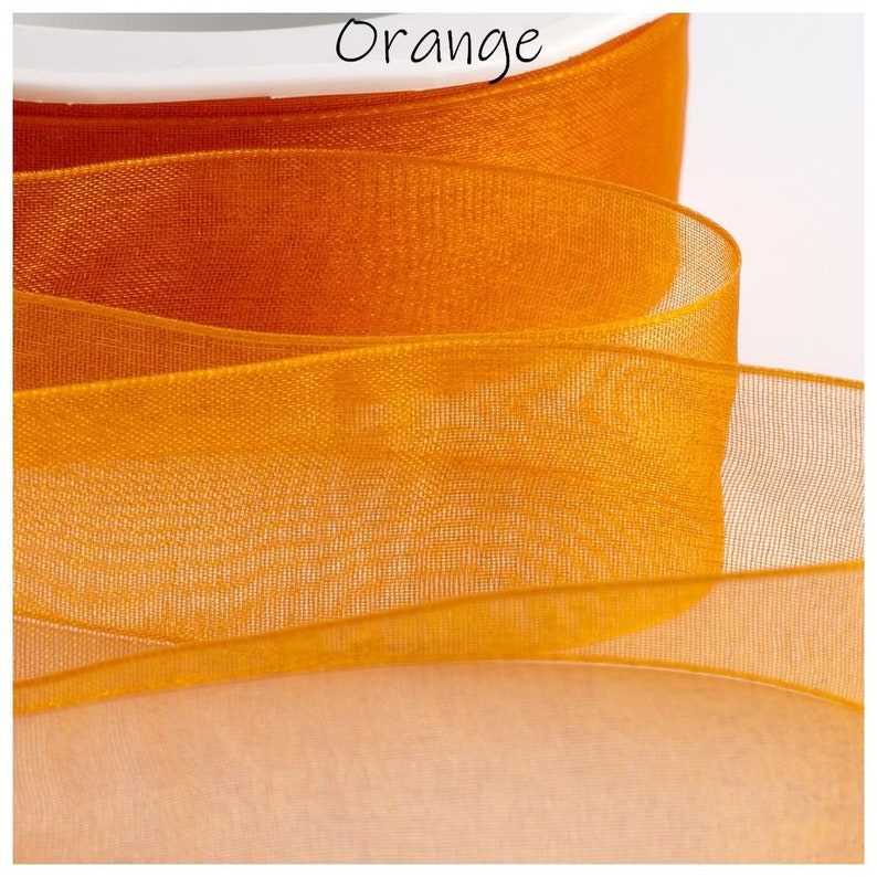 Organza Sheer Ribbon Chiffon Wedding Craft Sewing 1m Cut Lengths or Full Reel Orange