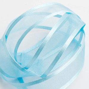 Ruban transparent organza satiné bleu pâle - Longueurs coupées ou bobine complète