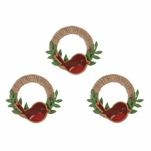 Robins on a Wreath Self Adhesive Christmas Craft Embellists - 3 Pack