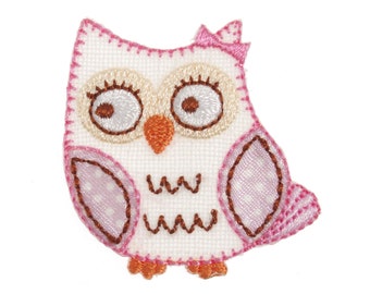 Pink Owl Motif Iron or Sew On Embroidered Patch Applique Craft Factory CFM1/033X