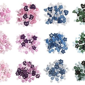 Mini Craft Buttons - Trimits - Heart / Star / Flower - 2.5g Micro Mixed Size