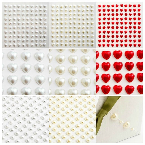 Pearl Hearts Self Adhesive Gems - 4mm 6mm 10mm Stick On Craft Embellishments