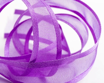 Purple Satin Edged Organza Sheer Ribbon - Cut Lengths or Full Reel