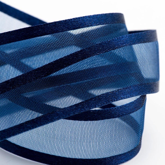 Navy Blue Satin Edged Organza Sheer Ribbon - Cut Lengths or Full Reel