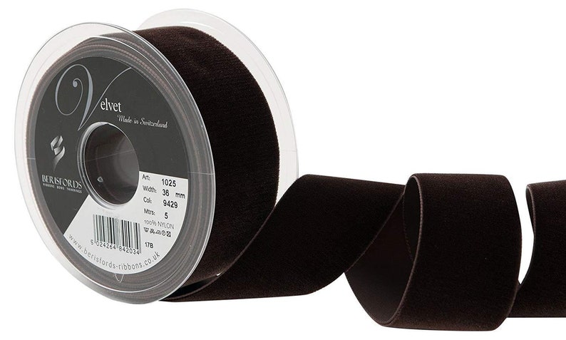 Berisfords Cafe Brown Velvet Ribbon Cut Lengths 5 Widths Colour 9636