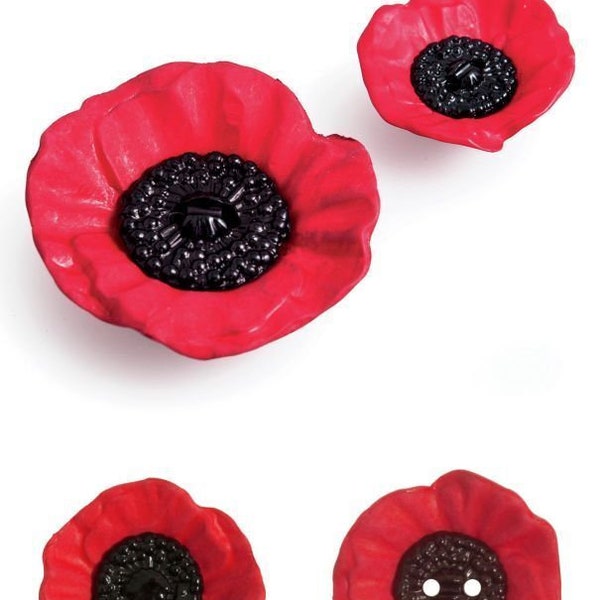 Poppy Buttons - Two Hole or Shank - 3 Sizes -  20mm 28mm 41mm - Remembrance Day