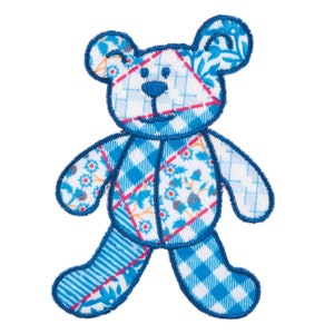 Blue Patchwork Teddy Bear Motif Iron or Sew On Applique Craft Factory CFM2/040