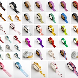 Glitter- en foliewashi-tape 15 mm x 10 m - herpositioneerbare zelfklevende rol - 27 kleuren
