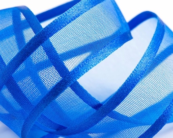 Royal Blue Satin Edged Organza Sheer Ribbon - Cut Lengths or Full Reel