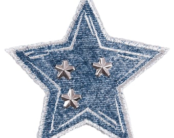 Studded Denim Star Motif Iron or Sew On Applique Patch Craft Factory CFM2/067