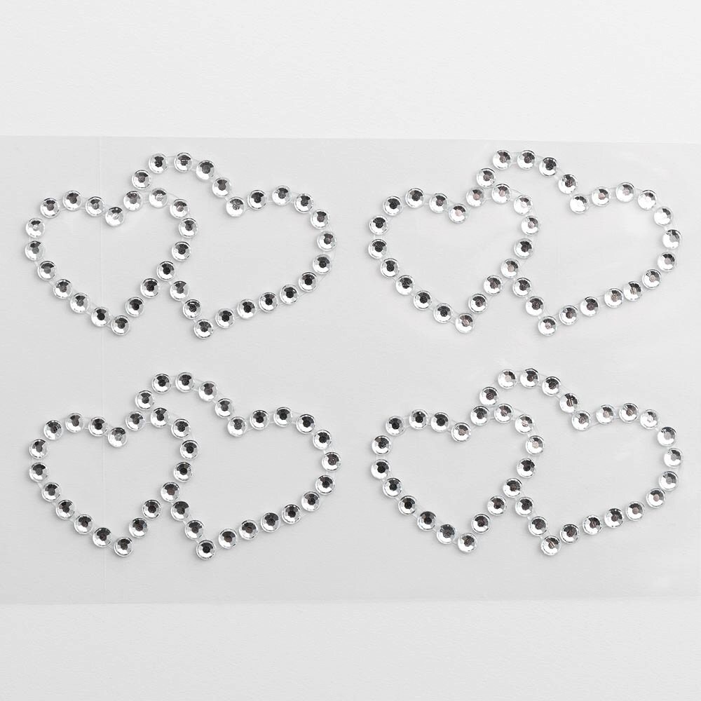 Self Adhesive Diamante Double Interlocking Hearts Stickers x 4 Sheet