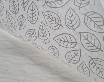 Japanese Tarasen Washi Rayon Tissue Sheet - White Textured Translucent Wrapping Paper - Leaves