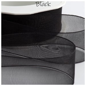 Organza Sheer Ribbon Chiffon Wedding Craft Sewing 1m Cut Lengths or Full Reel Black