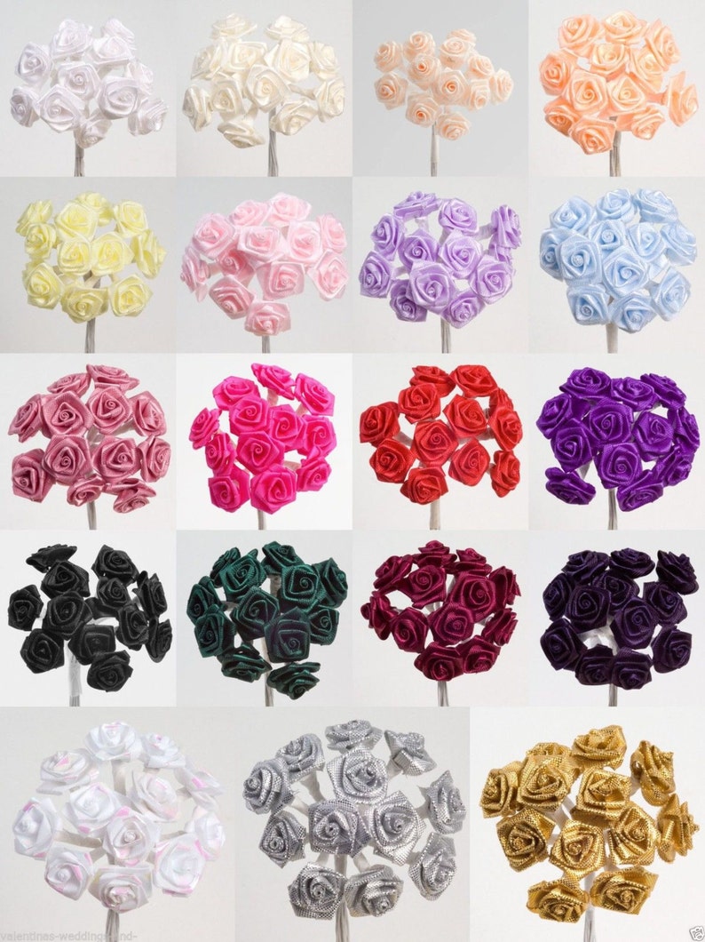Miniature Ribbon Roses Flowers Bunch of 12 Cards Etsy UK