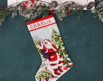 Santa Stocking Half Stich Tapestry Kit Father Christmas Personalise Sewing