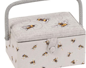 HobbyGift Medium Nähkasten - Schönes Bienen Design - Hobby Basteln Aufbewahrungskorb
