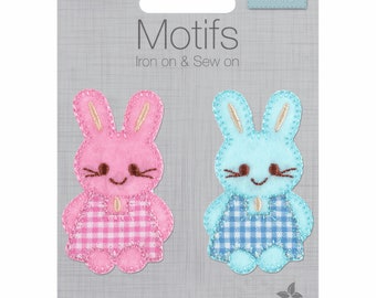 Baby Gingham Rabbits, Motif Iron Sew On Embroidered Patch Applique Trimits CFM2/038