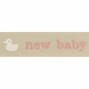 Blue or Pink New Baby - Baby Shower Natural Ribbon - Duckling - 15mm x 1m Cut Length - Baby Shower Gifts And Decoration
