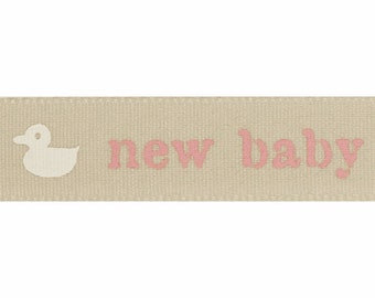 Duckling Baby Shower Ribbon - Blue or Pink, Natural Fabric (15mm x 1m)